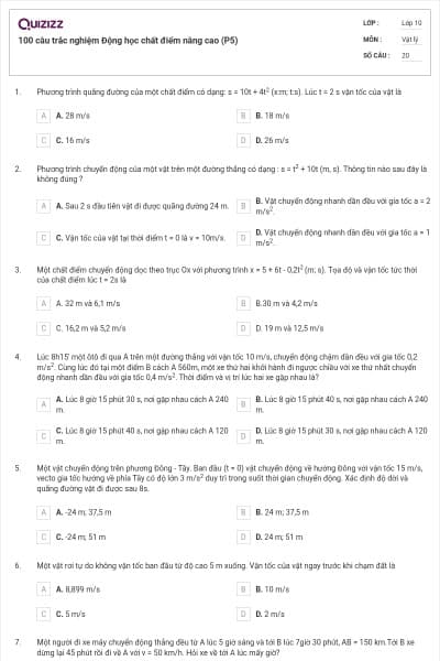 100 câu trắc nghiệm Động học chất điểm nâng cao (P5)