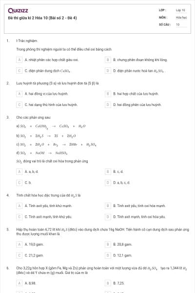 Đề thi giữa kì 2 Hóa 10 (Bài số 2 - Đề 4)