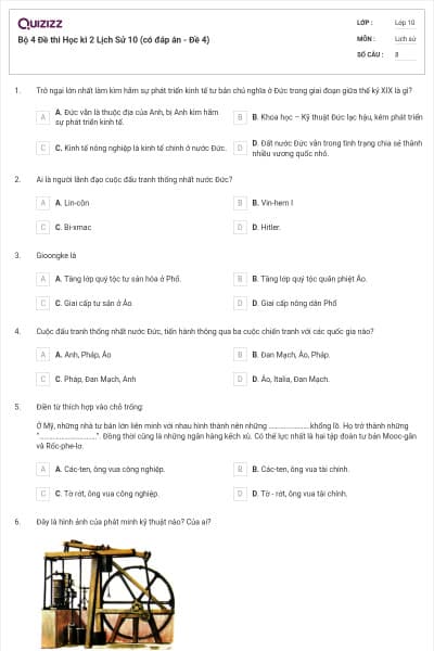Bộ 4  Đề thi Học kì 2 Lịch Sử 10 (có đáp án - Đề 4)