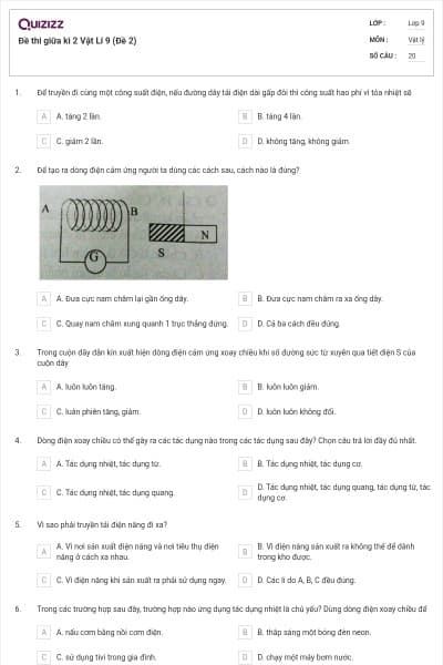Đề thi giữa kì 2 Vật Lí 9 (Đề 2)