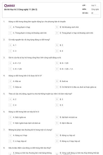 Đề thi Học kì 2 Công nghệ 11 (Đề 3)