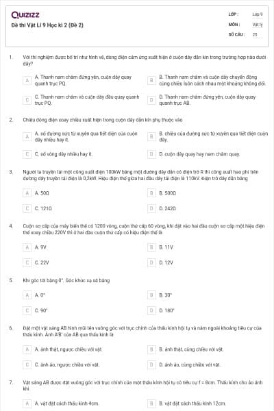 Đề thi Vật Lí 9 Học kì 2 (Đề 2)