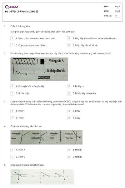 Đề thi Vật Lí 9 Học kì 2 (Đề 3)