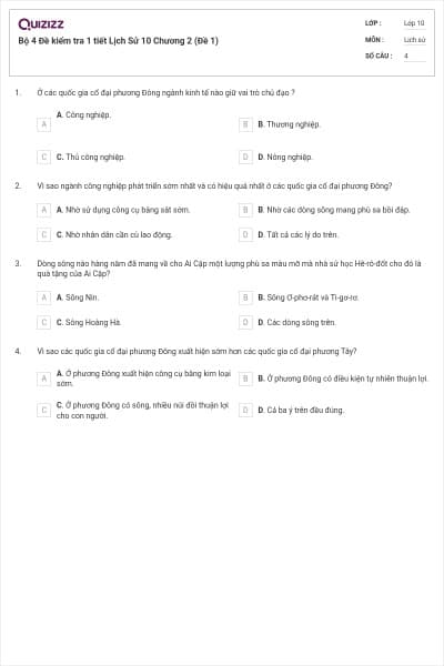 Bộ 4  Đề kiểm tra 1 tiết Lịch Sử 10 Chương 2 (Đề 1)