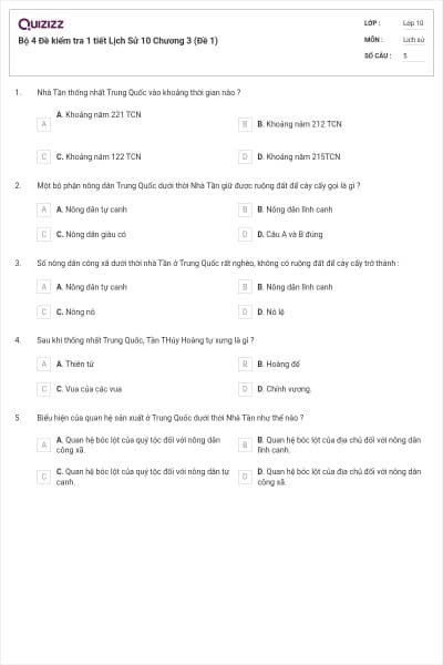 Bộ 4  Đề kiểm tra 1 tiết Lịch Sử 10 Chương 3 (Đề 1)