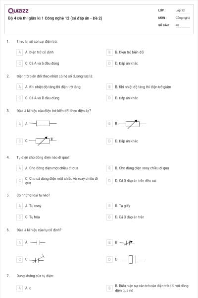 Bộ 4 Đề thi giữa kì 1 Công nghệ 12 (có đáp án - Đề 2)