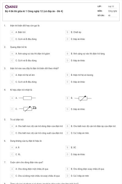 Bộ 4 Đề thi giữa kì 1 Công nghệ 12 (có đáp án - Đề 4)