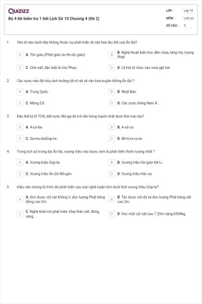 Bộ 4  Đề kiểm tra 1 tiết Lịch Sử 10 Chương 4 (Đề 2)
