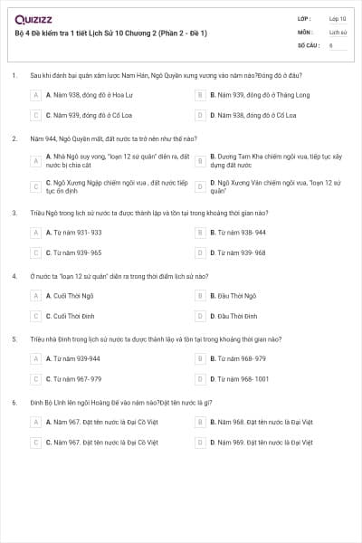 Bộ 4  Đề kiểm tra 1 tiết Lịch Sử 10 Chương 2 (Phần 2 - Đề 1)