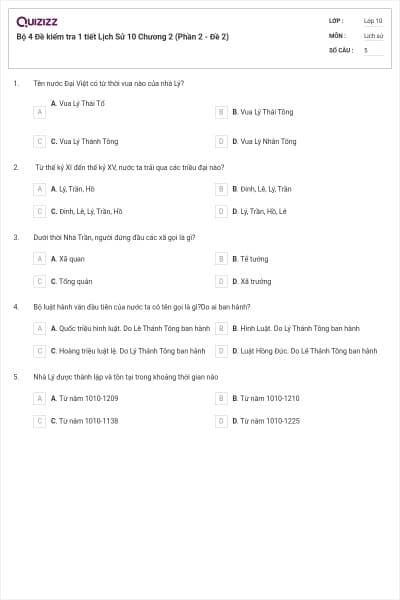 Bộ 4  Đề kiểm tra 1 tiết Lịch Sử 10 Chương 2 (Phần 2 - Đề 2)