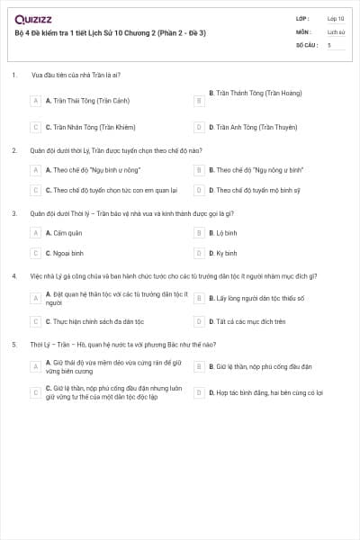 Bộ 4  Đề kiểm tra 1 tiết Lịch Sử 10 Chương 2 (Phần 2 - Đề 3)