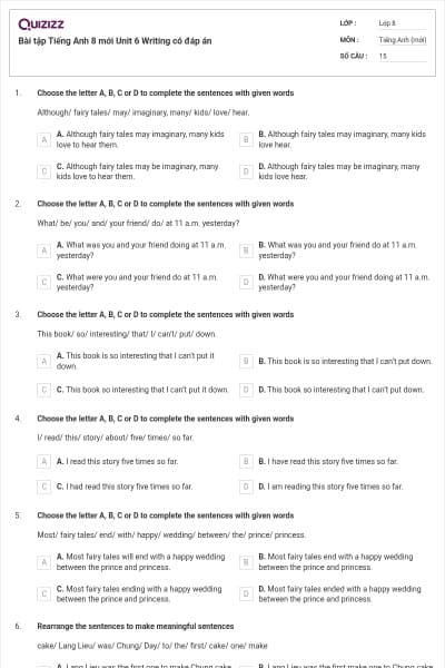 Bài tập Tiếng Anh 8 mới Unit 6 Writing có đáp án