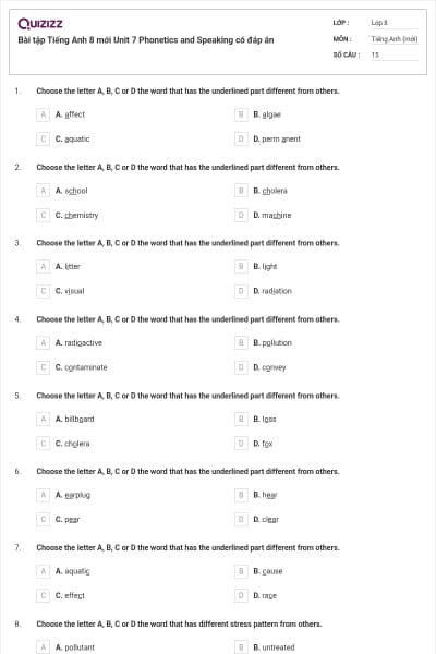 Bài tập Tiếng Anh 8 mới Unit 7 Phonetics and Speaking có đáp án