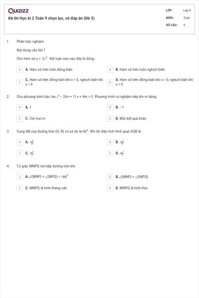 Đề thi Học kì 2 Toán 9 chọn lọc, có đáp án (Đề 3)