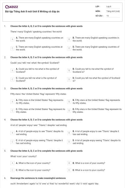 Bài tập Tiếng Anh 8 mới Unit 8 Writing có đáp án