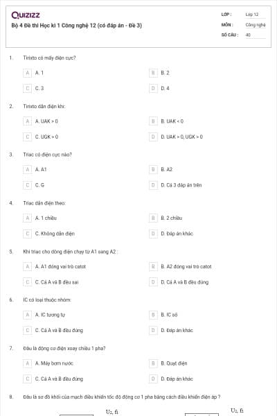 Bộ 4 Đề thi Học kì 1 Công nghệ 12 (có đáp án - Đề 3)