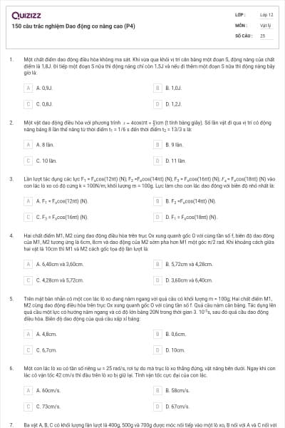 150 câu trắc nghiệm Dao động cơ nâng cao (P4)