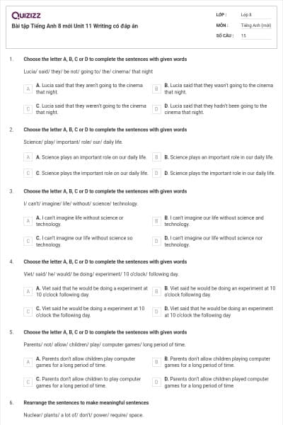 Bài tập Tiếng Anh 8 mới Unit 11 Writing có đáp án