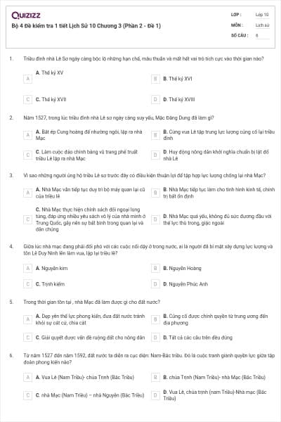 Bộ 4  Đề kiểm tra 1 tiết Lịch Sử 10 Chương 3 (Phần 2 - Đề 1)