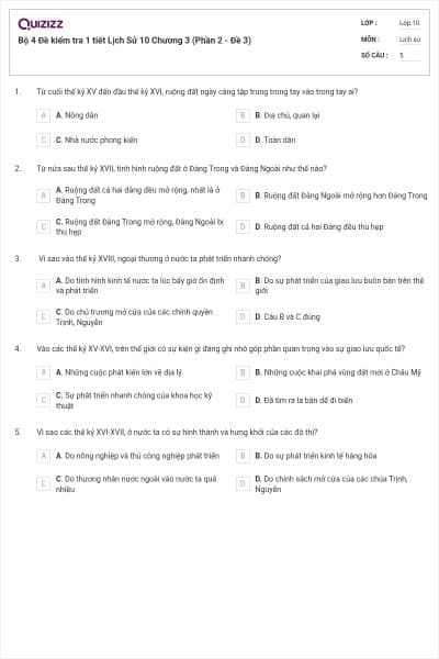 Bộ 4  Đề kiểm tra 1 tiết Lịch Sử 10 Chương 3 (Phần 2 - Đề 3)