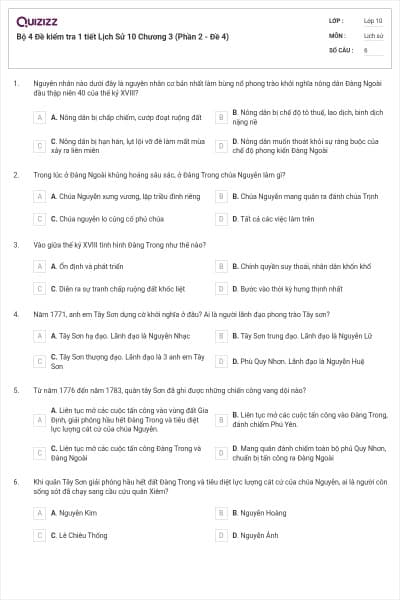 Bộ 4  Đề kiểm tra 1 tiết Lịch Sử 10 Chương 3 (Phần 2 - Đề 4)