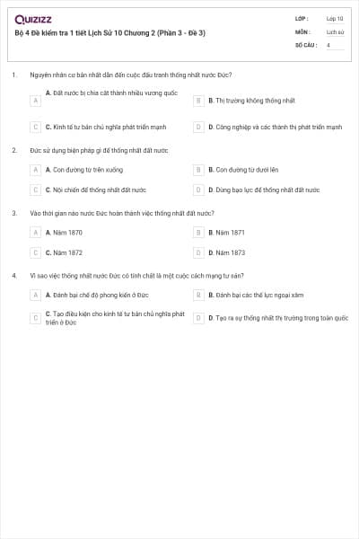 Bộ 4  Đề kiểm tra 1 tiết Lịch Sử 10 Chương 2 (Phần 3 - Đề 3)