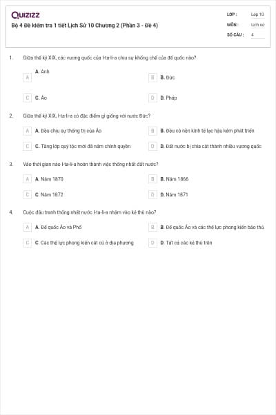 Bộ 4  Đề kiểm tra 1 tiết Lịch Sử 10 Chương 2 (Phần 3 - Đề 4)