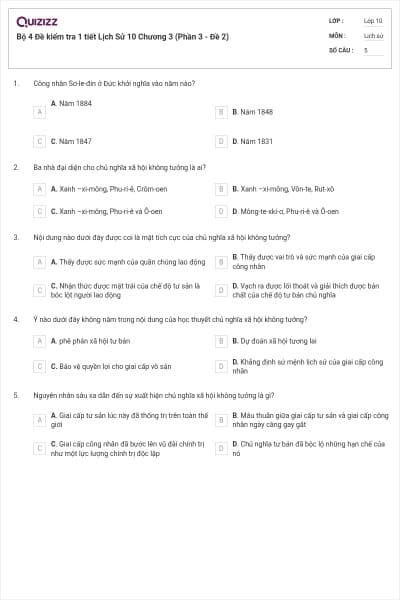Bộ 4  Đề kiểm tra 1 tiết Lịch Sử 10 Chương 3 (Phần 3 - Đề 2)