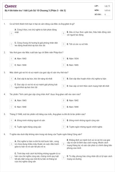 Bộ 4  Đề kiểm tra 1 tiết Lịch Sử 10 Chương 3 (Phần 3 - Đề 3)