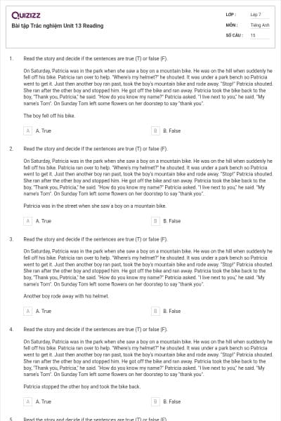 Bài tập Trắc nghiệm Unit 13 Reading