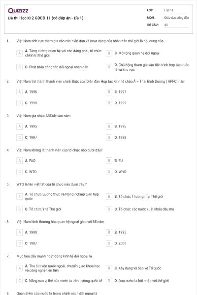 Đề thi Học kì 2 GDCD 11 (có đáp án - Đề 1)