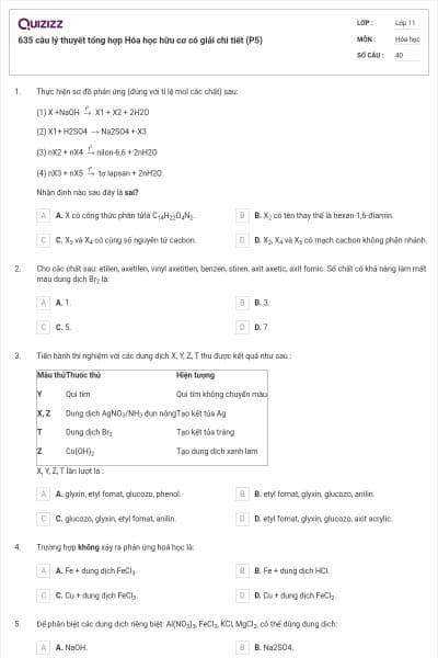 635 câu lý thuyết tổng hợp Hóa học hữu cơ có giải chi tiết (P5)