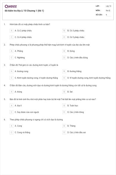 Đề kiểm tra Địa Lí 10 Chương 1 (Đề 1)