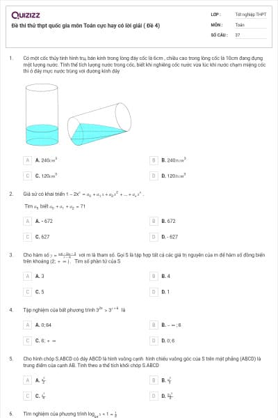 Đề thi thử thpt quốc gia môn Toán cực hay có lời giải ( Đề 4)