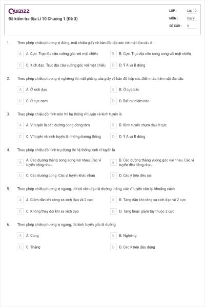 Đề kiểm tra Địa Lí 10 Chương 1 (Đề 3)
