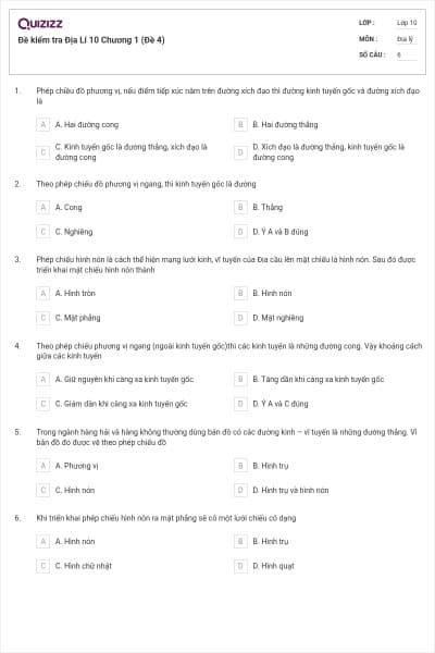Đề kiểm tra Địa Lí 10 Chương 1 (Đề 4)