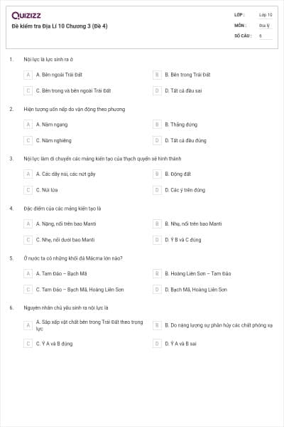 Đề kiểm tra Địa Lí 10 Chương 3 (Đề 4)