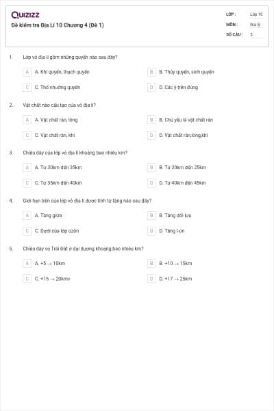 Đề kiểm tra Địa Lí 10 Chương 4 (Đề 1)