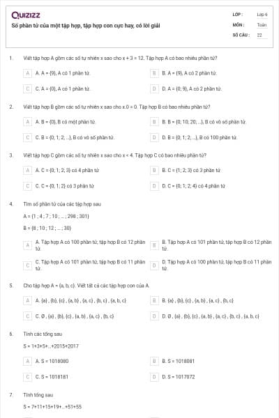 Số phần tử của một tập hợp, tập hợp con cực hay, có lời giải