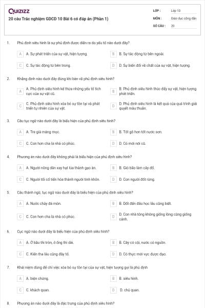 20 câu Trắc nghiệm GDCD 10 Bài 6 có đáp án (Phần 1)
