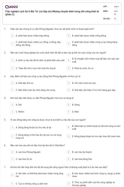Trắc nghiệm Lịch Sử 6 Bài 10: (có đáp án) Những chuyển biến trong đời sống kinh tế (phần 2)