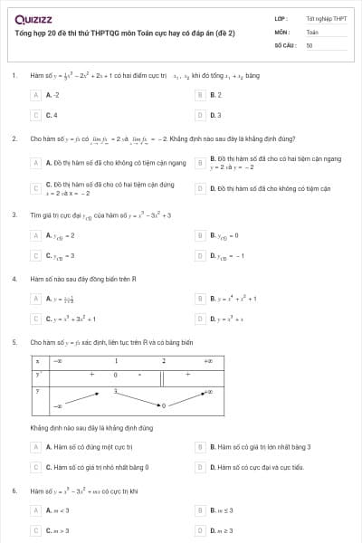 Tổng hợp 20 đề thi thử THPTQG môn Toán cực hay có đáp án (đề 2)