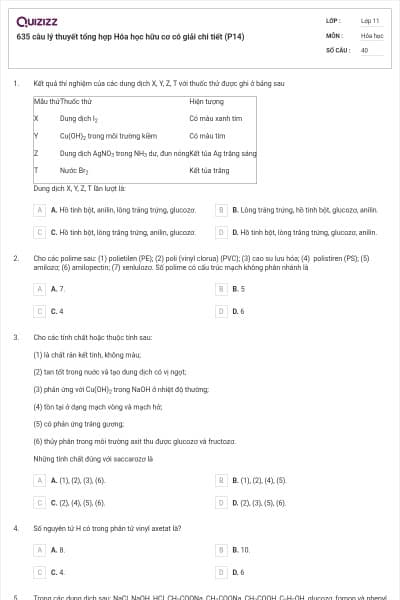 635 câu lý thuyết tổng hợp Hóa học hữu cơ có giải chi tiết (P14)