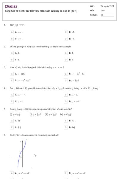 Tổng hợp 20 đề thi thử THPTQG môn Toán cực hay có đáp án (đề 4)