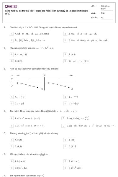Tổng hợp 20 đề thi thử THPT quốc gia môn Toán cực hay có lời giải chi tiết (Đề số 3)