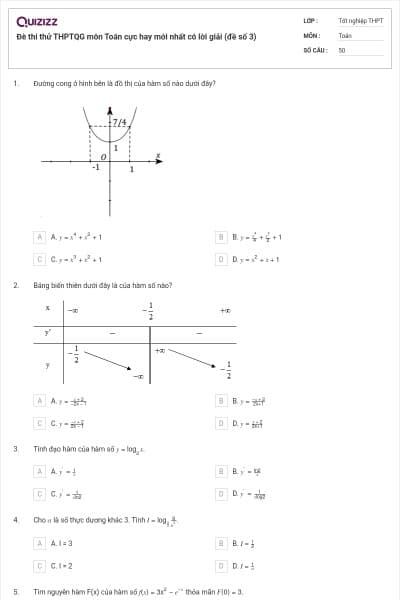 Đè thi thử THPTQG môn Toán cực hay mới nhất có lời giải (đề số 3)