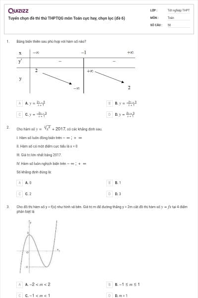 Tuyển chọn đề thi thử THPTQG môn Toán cực hay, chọn lọc (đề 6)