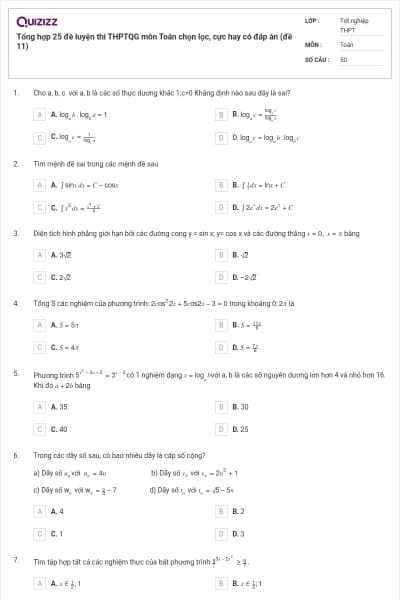Tổng hợp 25 đề luyện thi THPTQG môn Toán chọn lọc, cực hay có đáp án (đề 11)