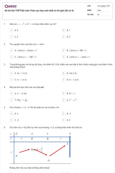 Đè thi thử THPTQG môn Toán cực hay mới nhất có lời giải (đề số 4)