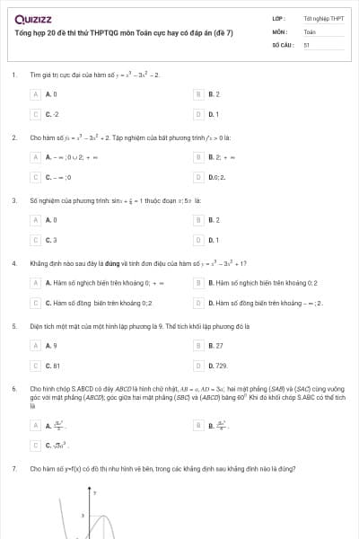 Tổng hợp 20 đề thi thử THPTQG môn Toán cực hay có đáp án (đề 7)